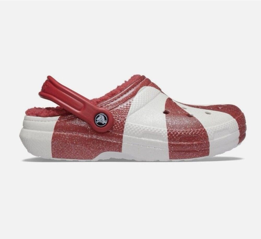 Crocs Candy Cane Lined Clogs Size M4 W6 J4 Holiday Christmas Red White Swirl NWT - Picture 2 of 7